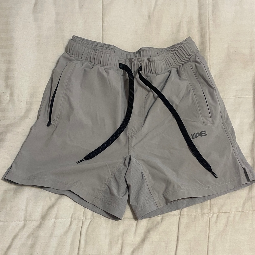 American Eagle Outfitters Light Gray Athletic Shorts with Black Drawcord